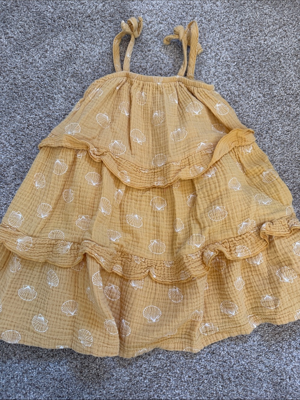 Rachel Zoe Mustard Yellow Tiered Shell-Print Sundress